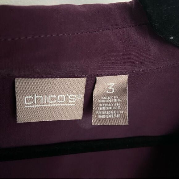 Chico’s Plum Button Down Shirt Long Sleeve with Roll Tab Women’s Size Large - Picture 3 of 14